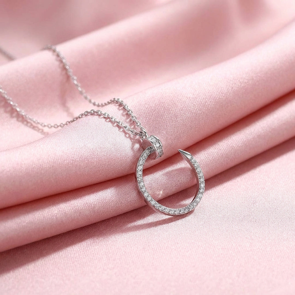 Pavé Nail Circle Moissanite Pendant Necklace | PRM2039