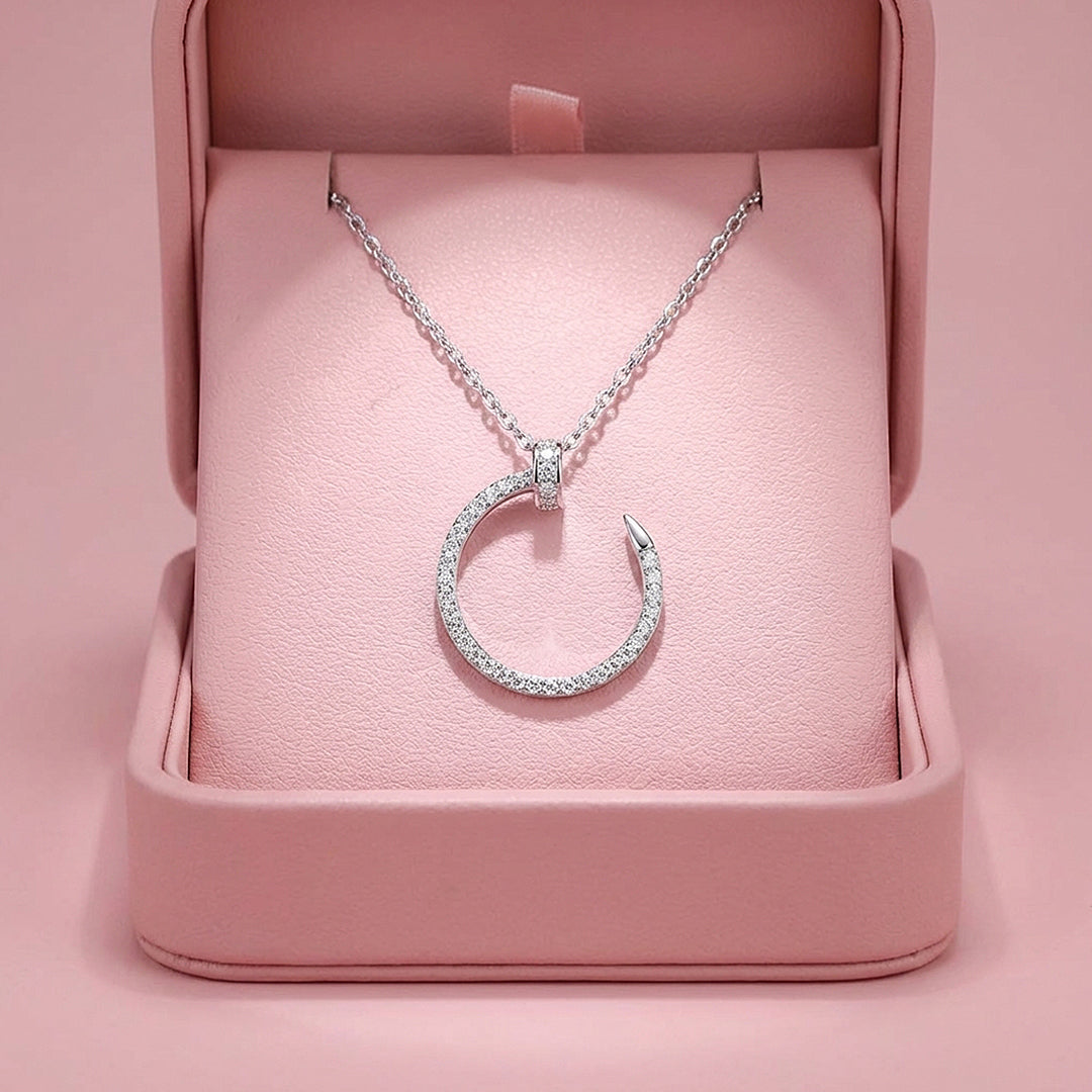 Pavé Nail Circle Moissanite Pendant Necklace | PRM2039