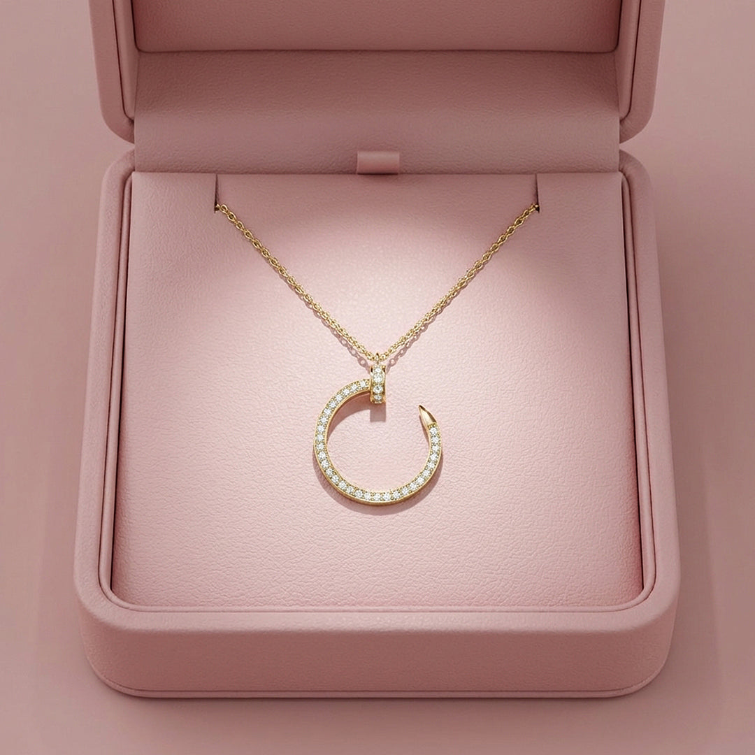 Pavé Nail Circle Moissanite Pendant Necklace | PRM2039