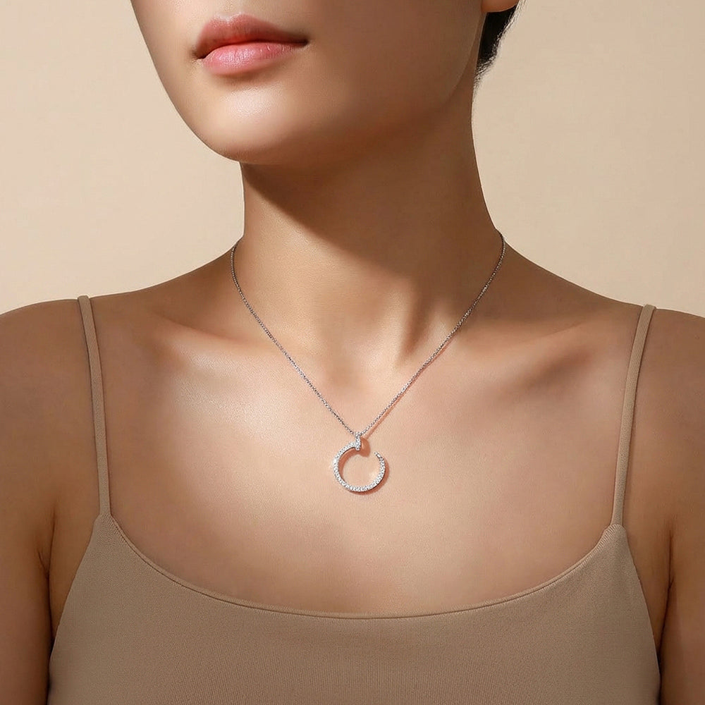 Pavé Nail Circle Moissanite Pendant Necklace | PRM2039