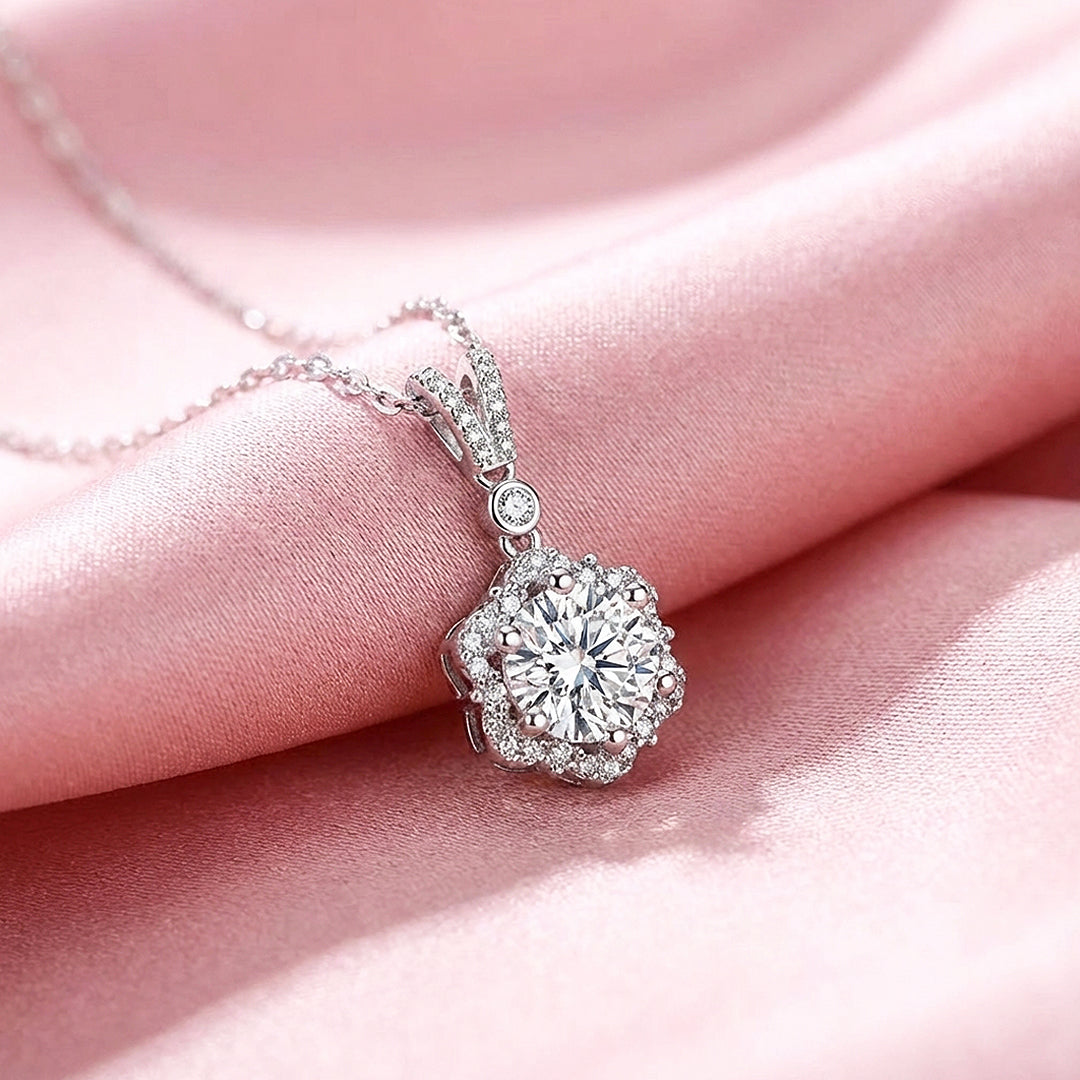 Floral Halo Moissanite Solitaire Pendant Necklace | PRM2041