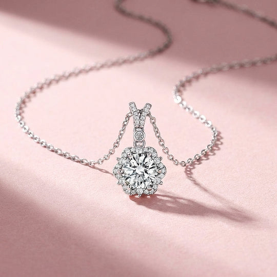 Floral Halo Moissanite Solitaire Pendant Necklace | PRM2041