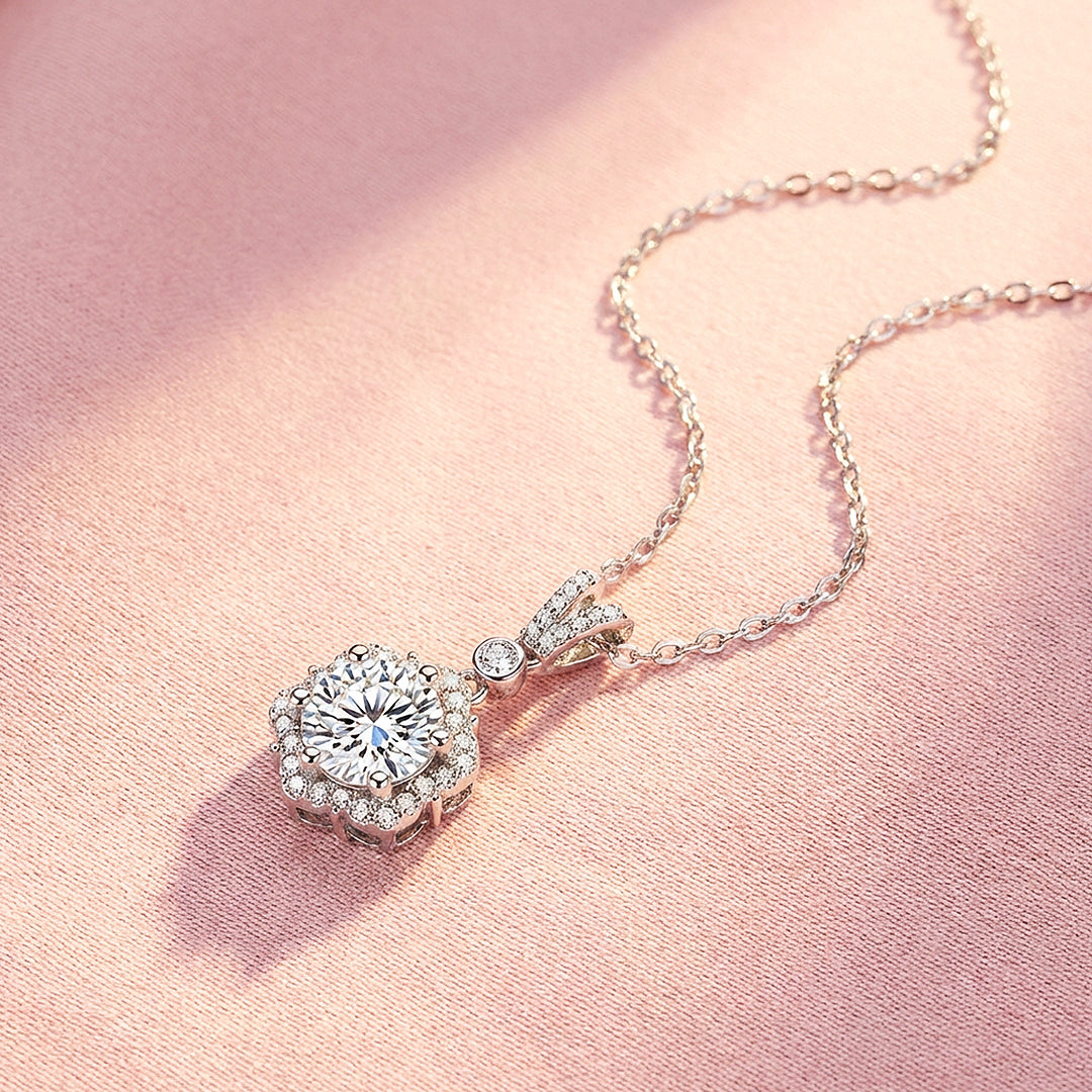 Floral Halo Moissanite Solitaire Pendant Necklace | PRM2041