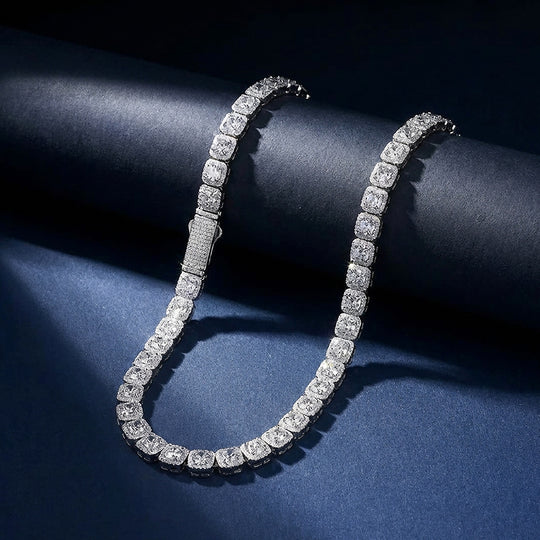 Cushion Halo Cluster Tennis Necklace | PRM2042