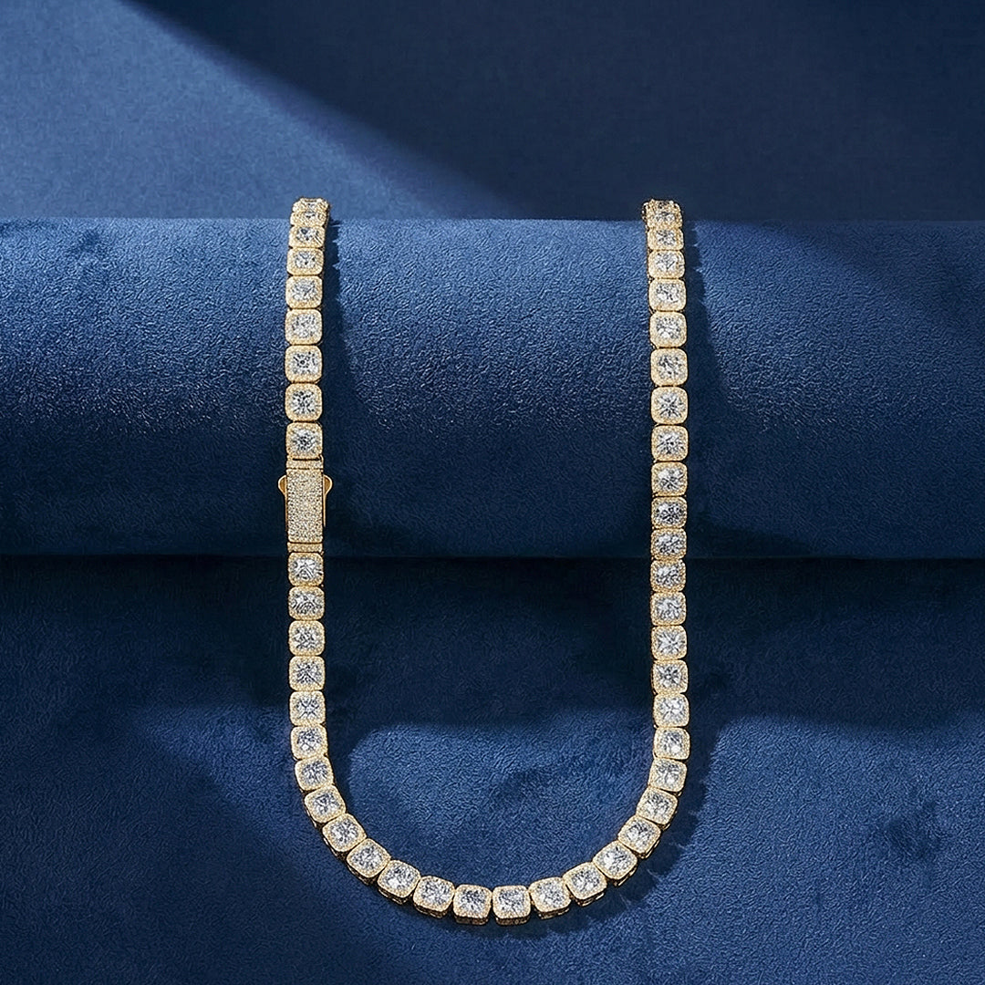 Cushion Halo Cluster Tennis Necklace | PRM2042