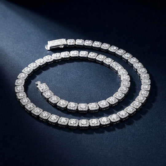 Cushion Halo Cluster Tennis Necklace | PRM2042