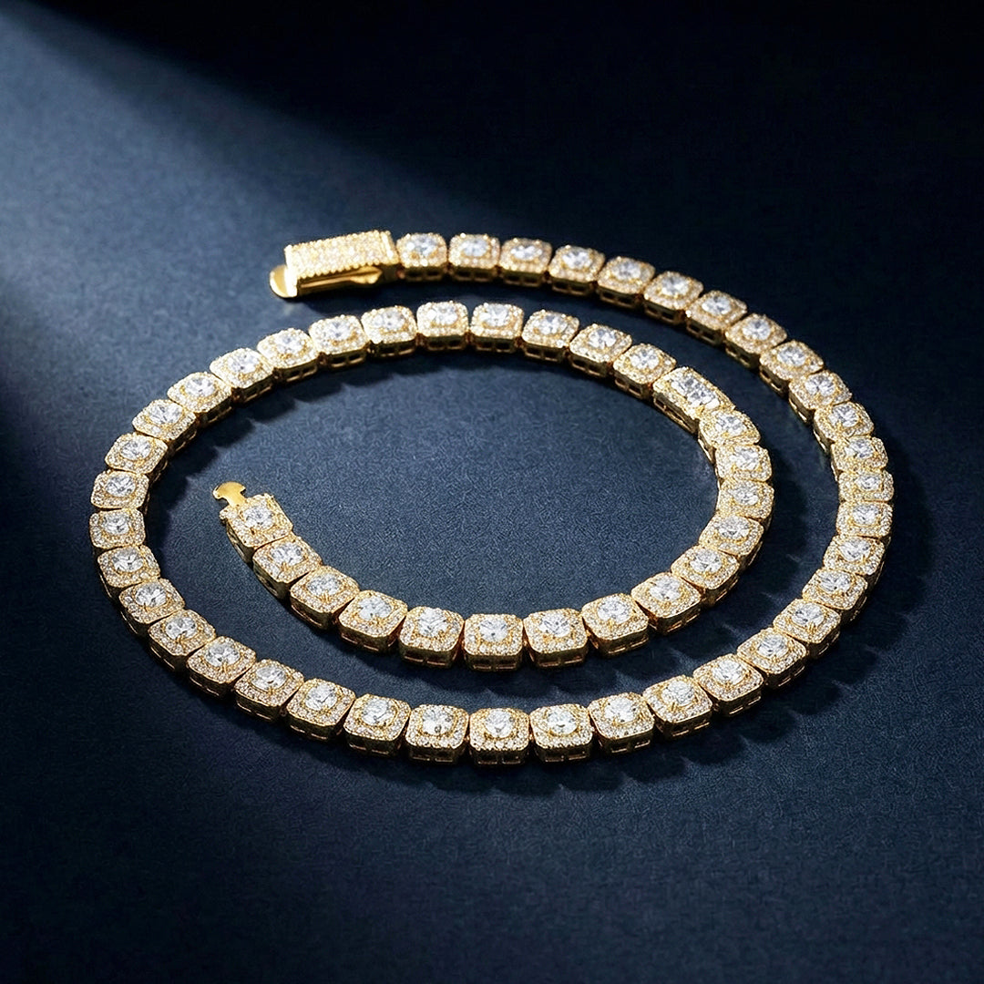 Cushion Halo Cluster Tennis Necklace | PRM2042