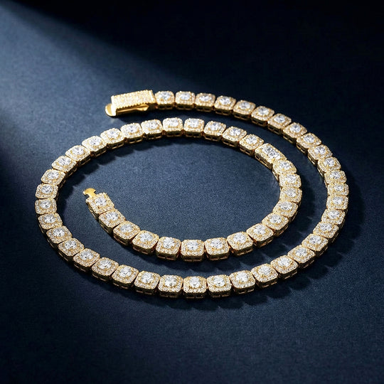 Cushion Halo Cluster Tennis Necklace | PRM2042