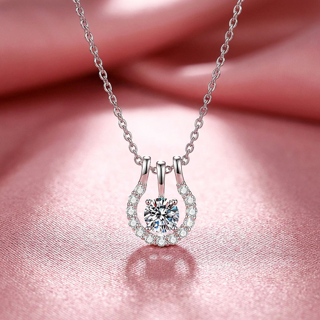 Horseshoe Halo Moissanite Solitaire Pendant Necklace | PRM2043