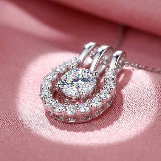 Horseshoe Halo Moissanite Solitaire Pendant Necklace | PRM2043