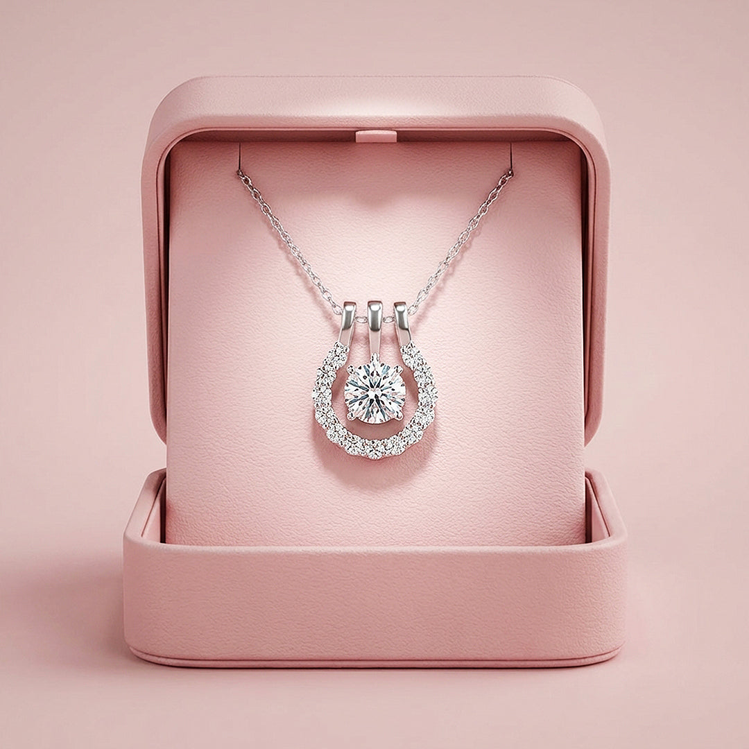 Horseshoe Halo Moissanite Solitaire Pendant Necklace | PRM2043