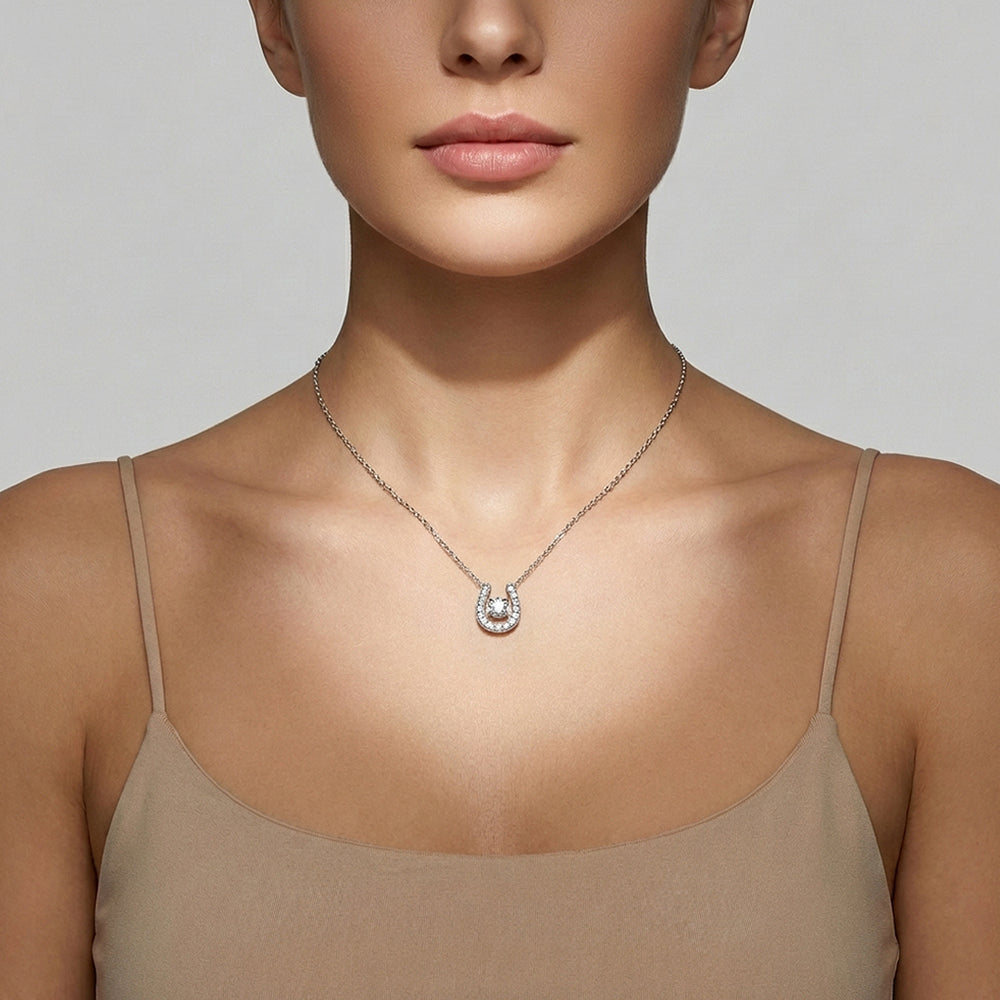 Horseshoe Halo Moissanite Solitaire Pendant Necklace | PRM2043