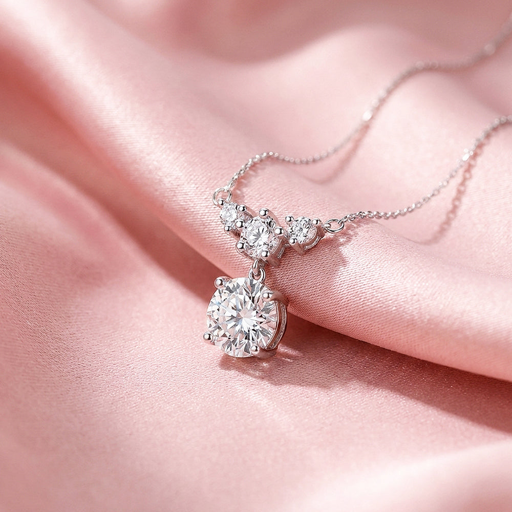 Triple Stone Drop Moissanite Pendant Necklace | PRM2044