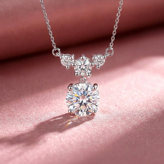 Triple Stone Drop Moissanite Pendant Necklace | PRM2044