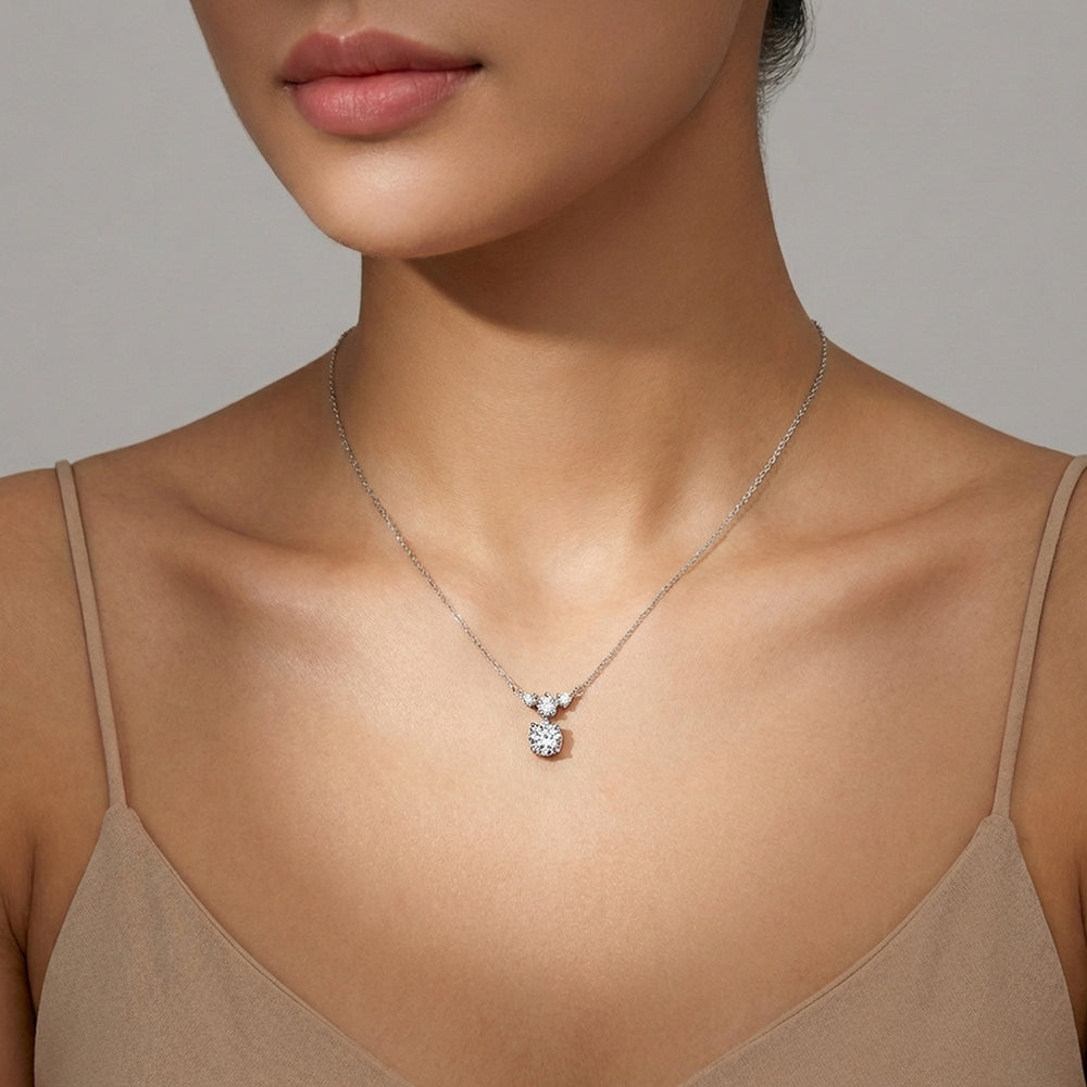 Triple Stone Drop Moissanite Pendant Necklace | PRM2044