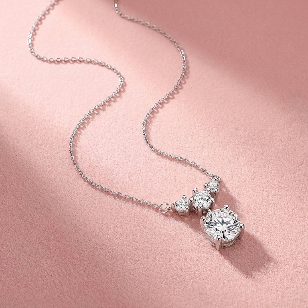 Triple Stone Drop Moissanite Pendant Necklace | PRM2044