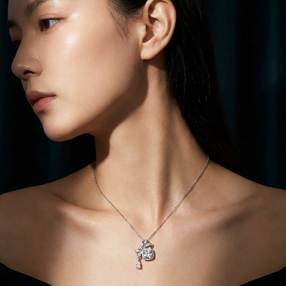 Bow Halo Moissanite Pendant Necklace | PRM2045