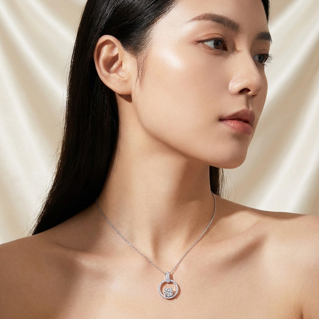 Open Circle Halo Moissanite Pendant Necklace | PRM2046
