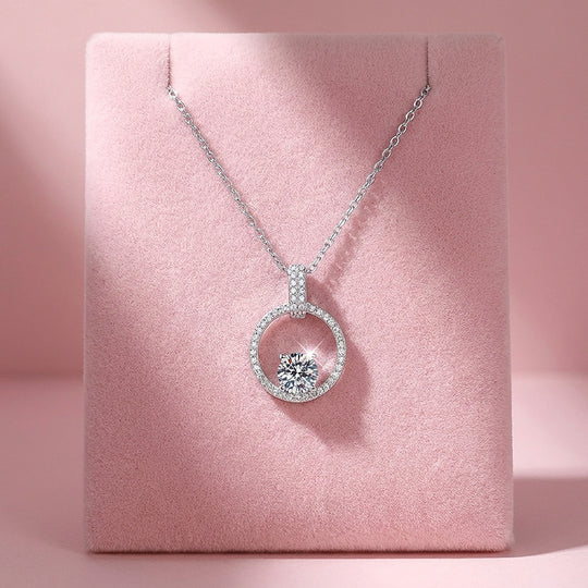 Open Circle Halo Moissanite Pendant Necklace | PRM2046