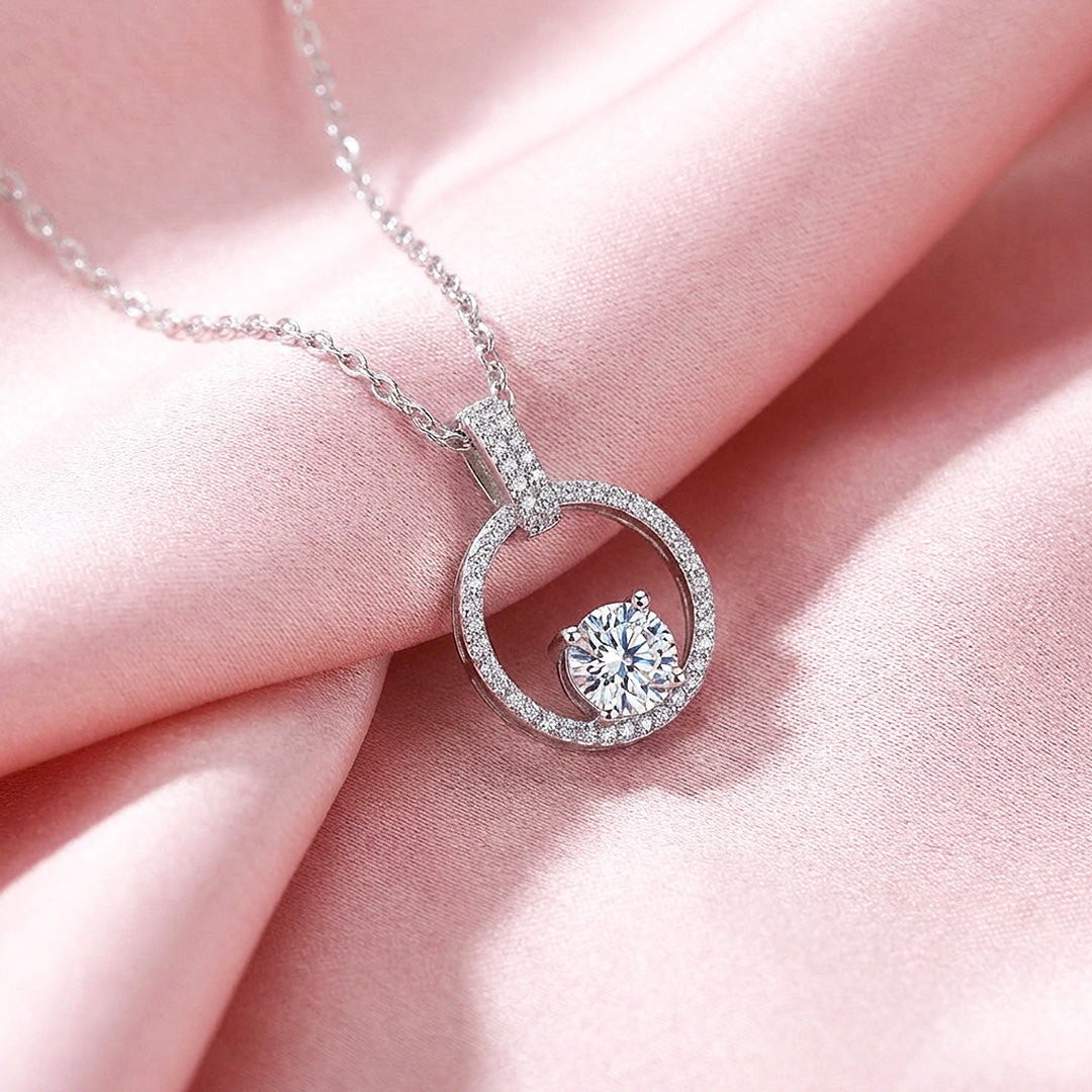 Open Circle Halo Moissanite Pendant Necklace | PRM2046