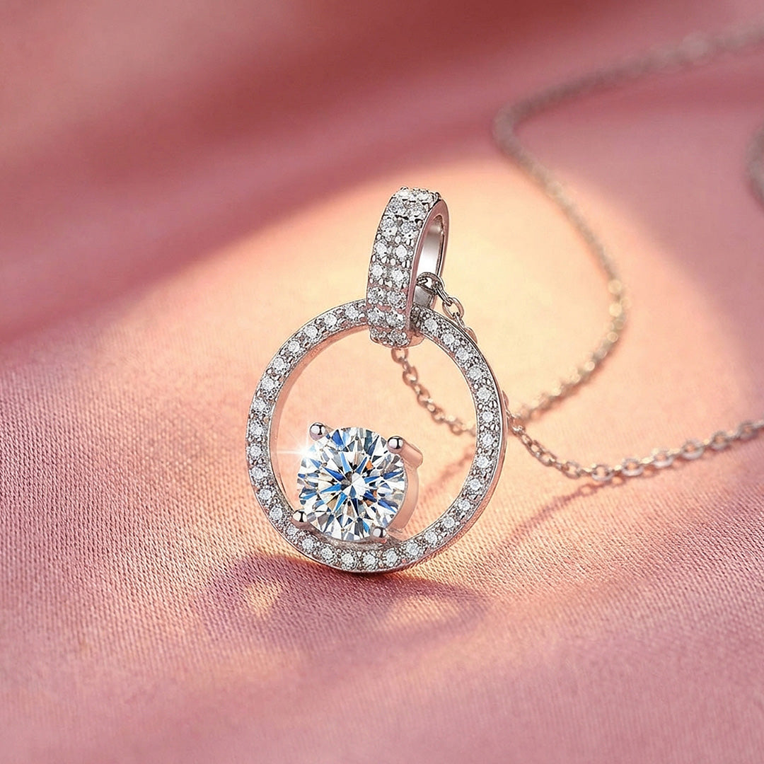 Open Circle Halo Moissanite Pendant Necklace | PRM2046