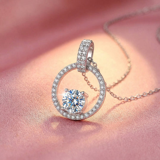 Open Circle Halo Moissanite Pendant Necklace | PRM2046