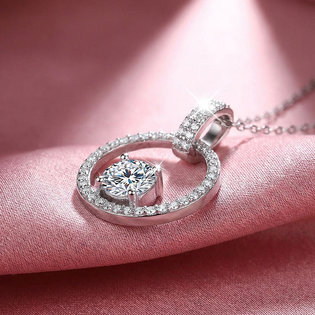 Open Circle Halo Moissanite Pendant Necklace | PRM2046