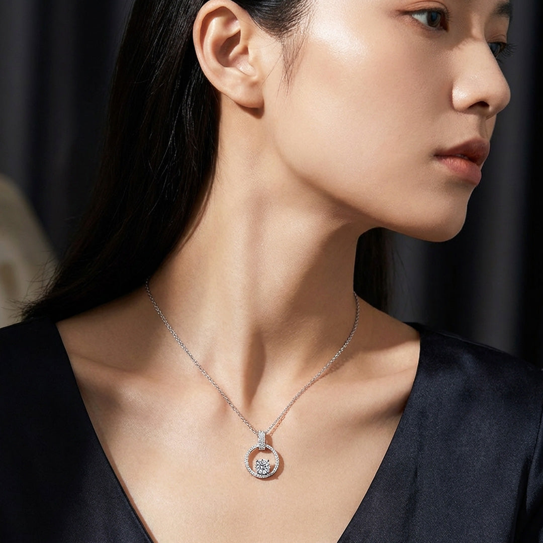 Open Circle Halo Moissanite Pendant Necklace | PRM2046