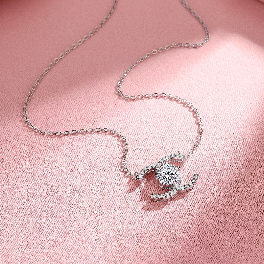 Double Arc Moissanite Pendant Necklace | PRM2048