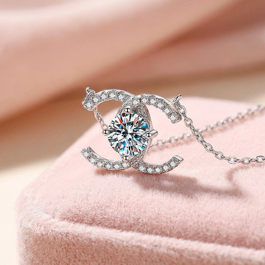 Double Arc Moissanite Pendant Necklace | PRM2048