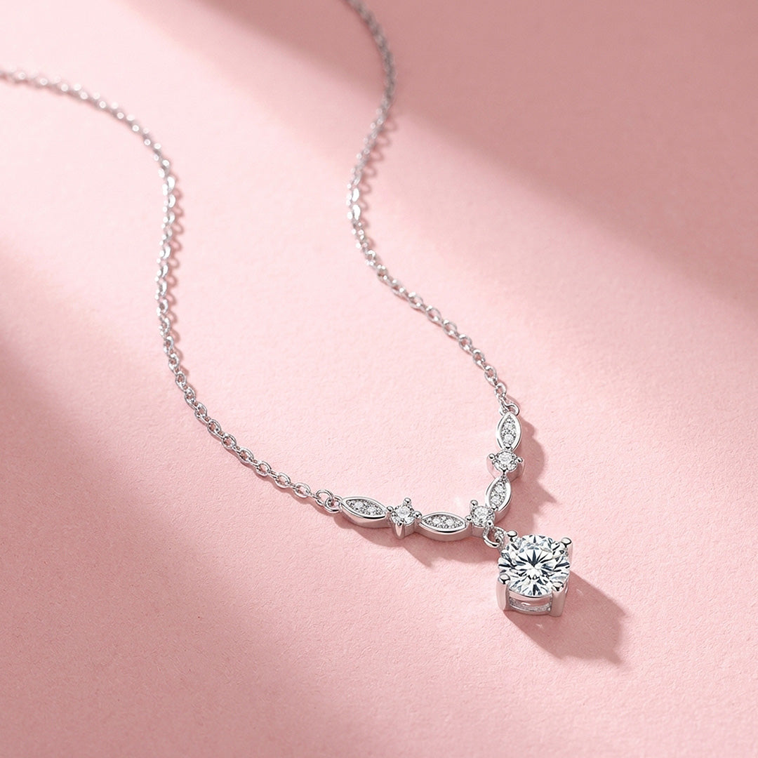 Leaf Vine Drop Moissanite Pendant Necklace | PRM2050