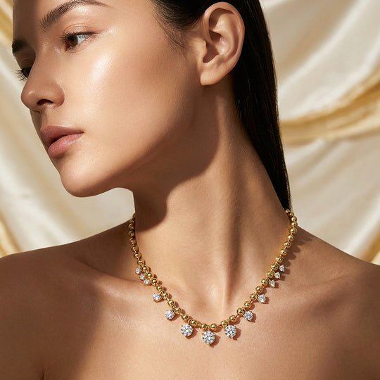 Graduated Moissanite Ball Chain Necklace | PRM2051