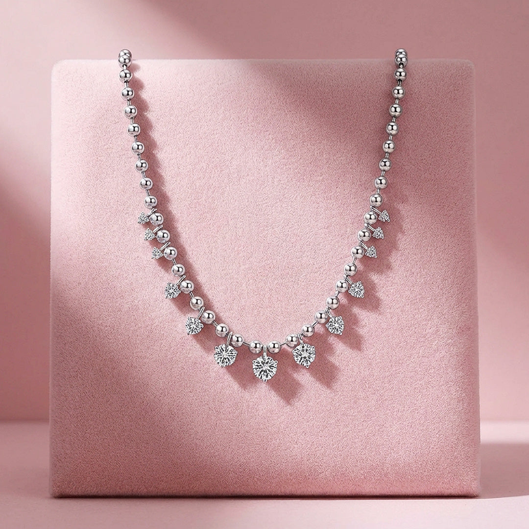 Graduated Moissanite Ball Chain Necklace | PRM2051