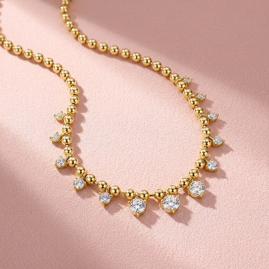 Graduated Moissanite Ball Chain Necklace | PRM2051
