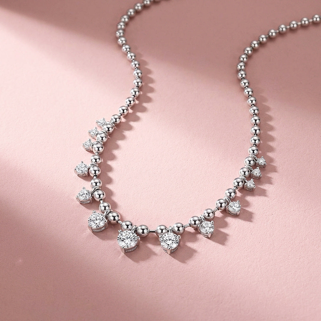 Graduated Moissanite Ball Chain Necklace | PRM2051