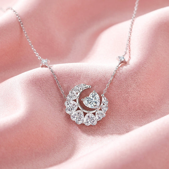 Crescent Moon Star Moissanite Necklace | PRM2056