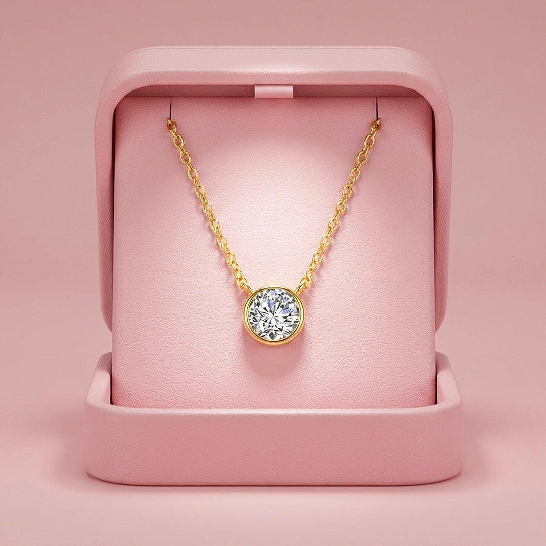 Round Bezel Moissanite Necklace | PRM2060