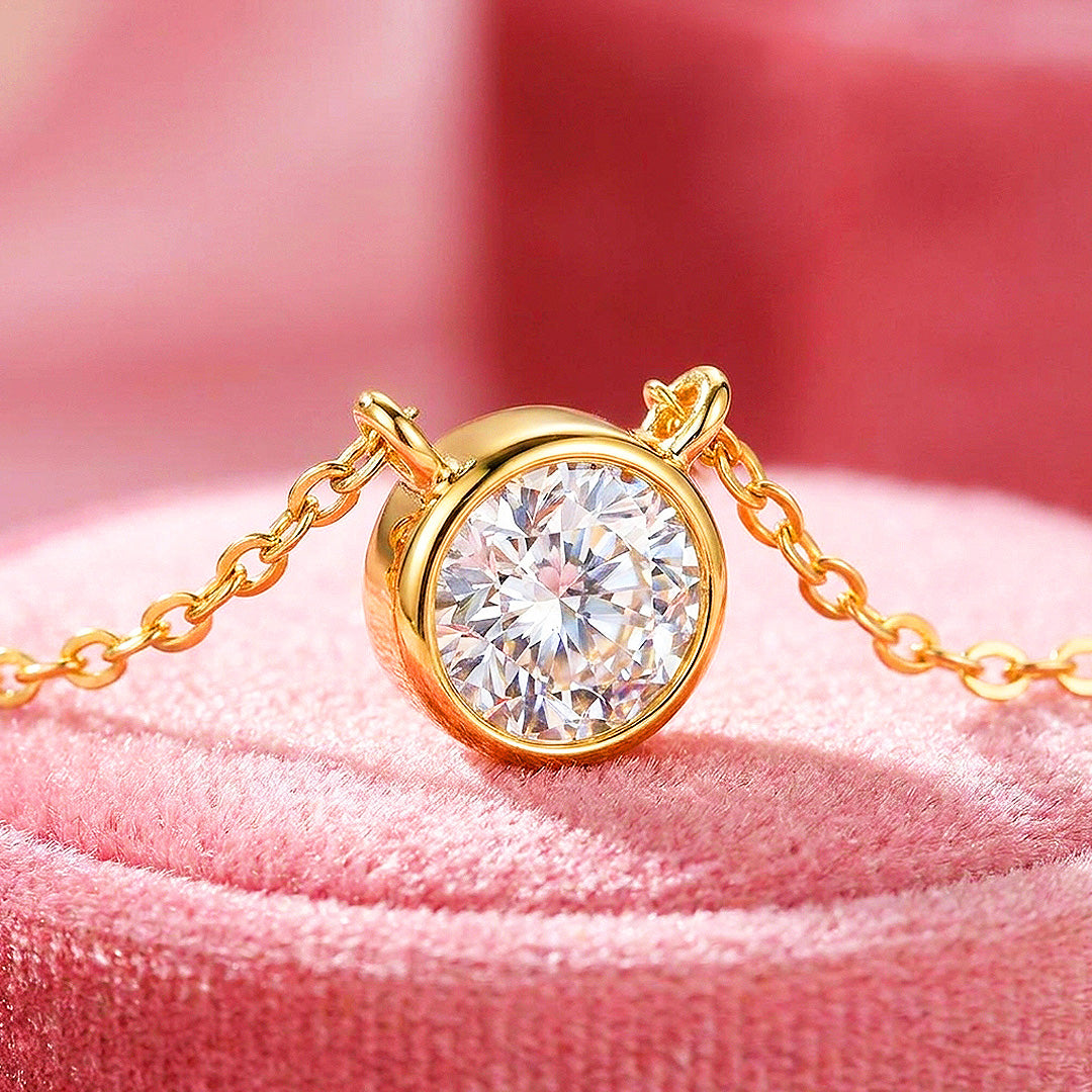 Round Bezel Moissanite Necklace | PRM2060