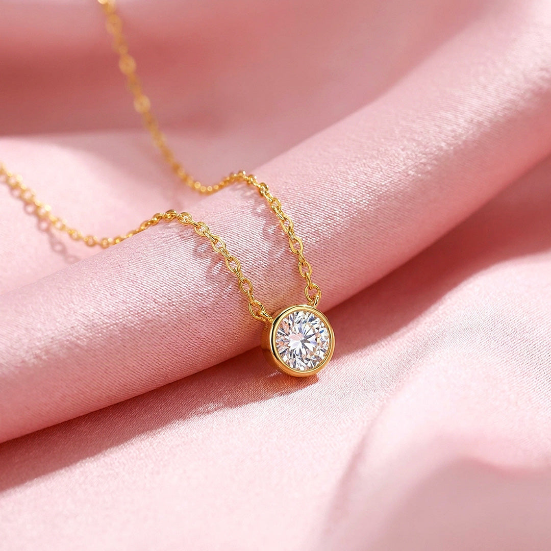 Round Bezel Moissanite Necklace | PRM2060