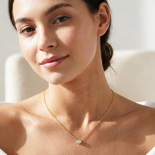Round Bezel Moissanite Necklace | PRM2060