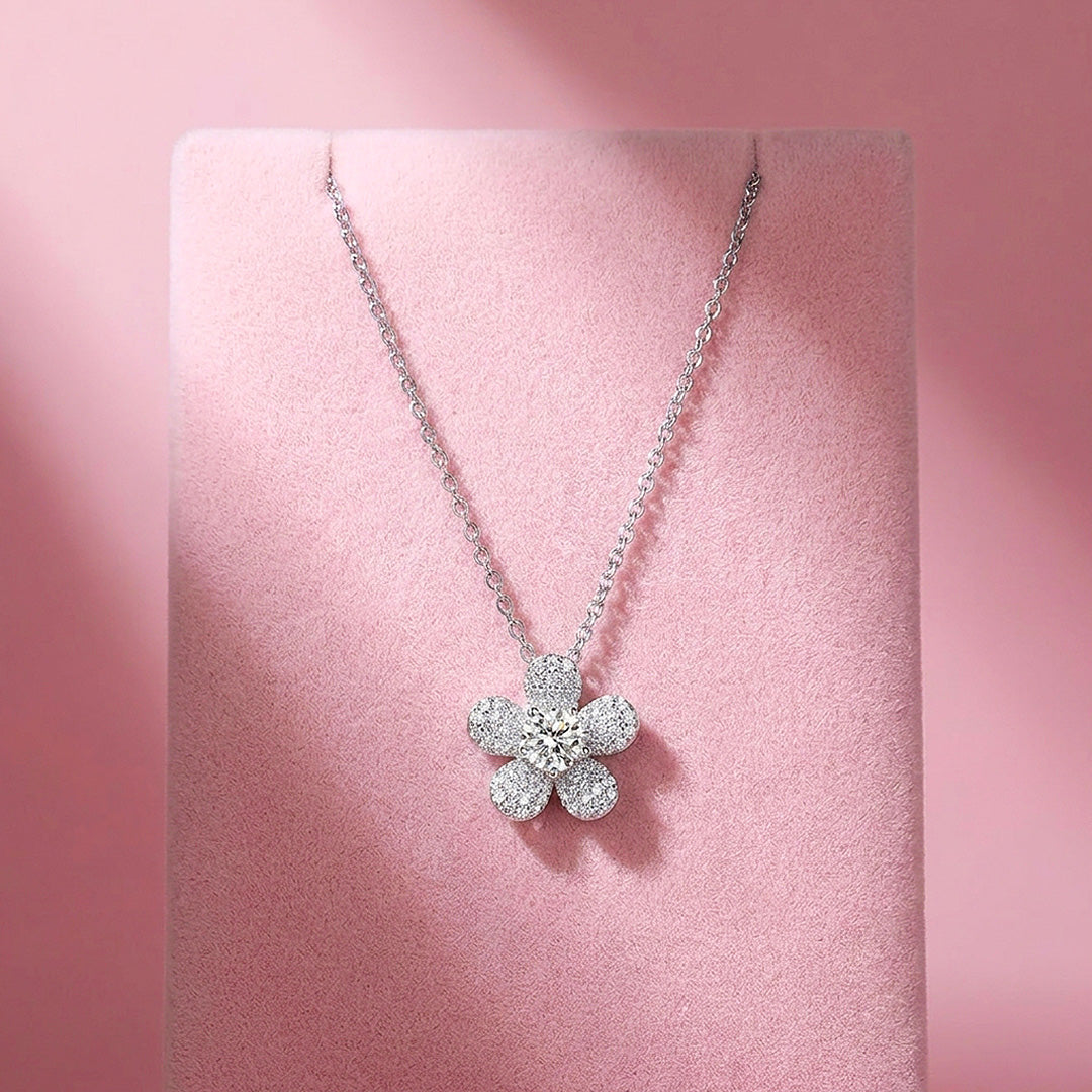 Five-Petal Floral Moissanite Necklace | PRM2065