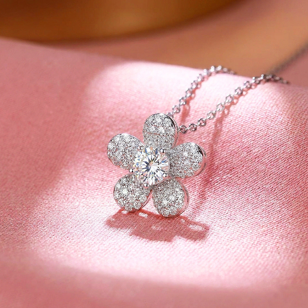 Five-Petal Floral Moissanite Necklace | PRM2065