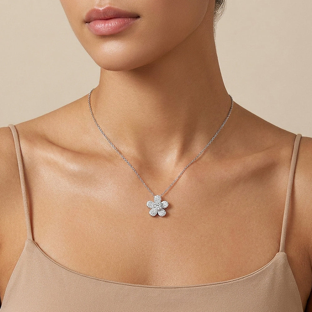 Five-Petal Floral Moissanite Necklace | PRM2065