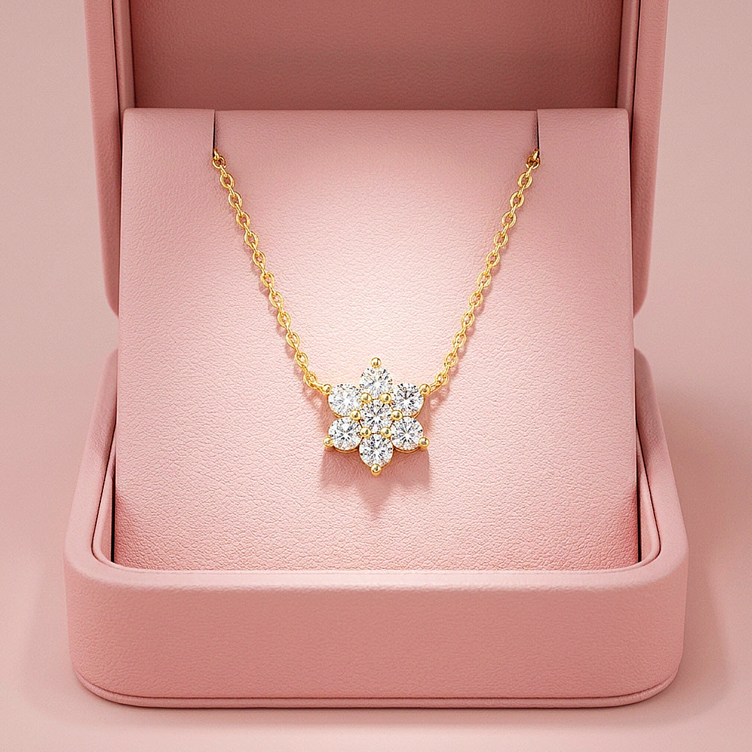 Floral Cluster Moissanite 925 Silver Necklace | PRM2067