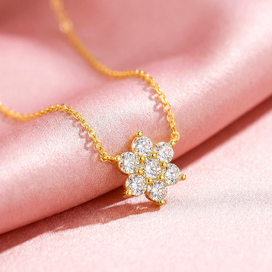 Floral Cluster Moissanite 925 Silver Necklace | PRM2067