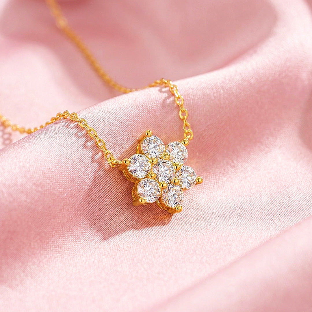 Floral Cluster Moissanite 925 Silver Necklace | PRM2067