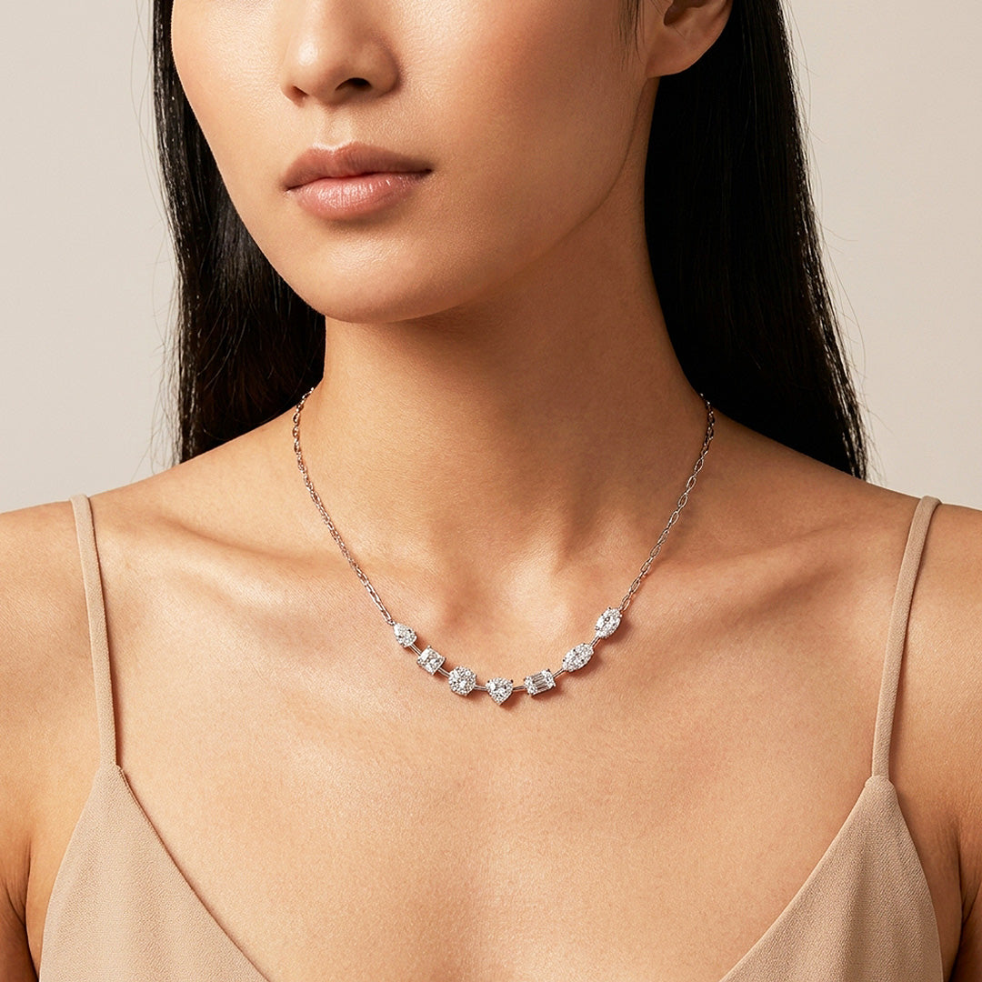 Multi-Cut Moissanite 925 Silver Necklace | PRM2068