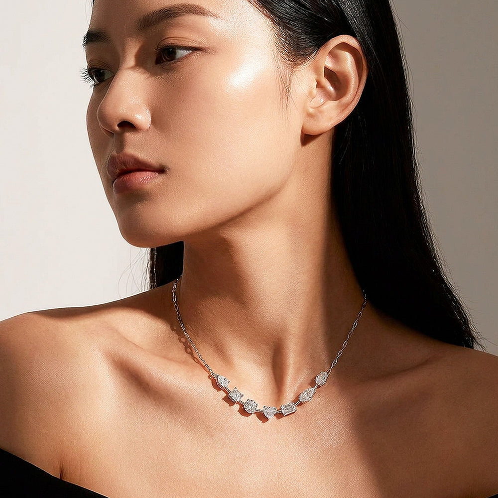 Multi-Cut Moissanite 925 Silver Necklace | PRM2068