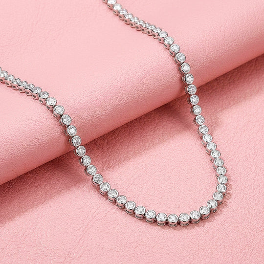 Bezel Tennis Moissanite 925 Silver Necklace | PRM2069