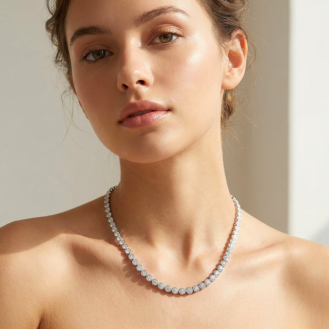 Bezel Tennis Moissanite 925 Silver Necklace | PRM2069
